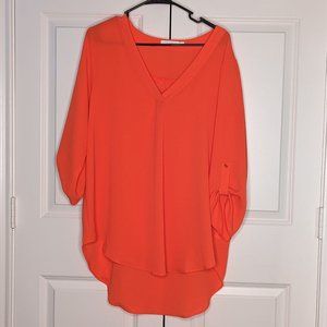 Lush Orange High-Low V-Neck Blouse XL Like New